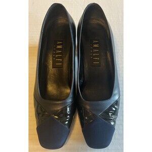 Amalfi Italy Women’s Blue And Black Patent Leather 2” Inch Heels Size 7.5 C EUC